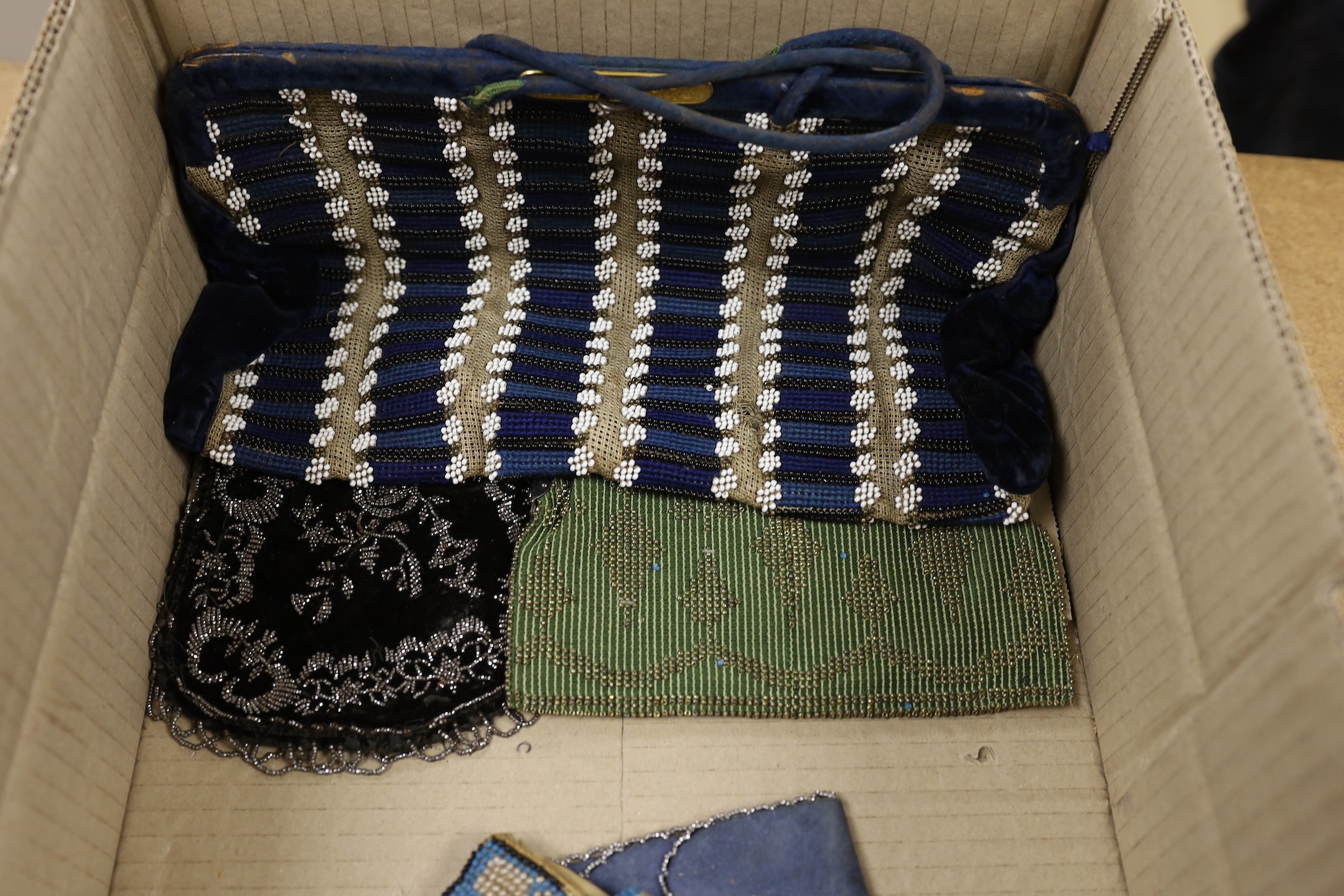 A collection nine 19th and 20th century beaded and petite point bags